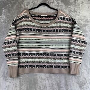 Victoria's Secret Sweater XL Pink Gray Black Fair Isle Cotton Knit Lounge (1354)